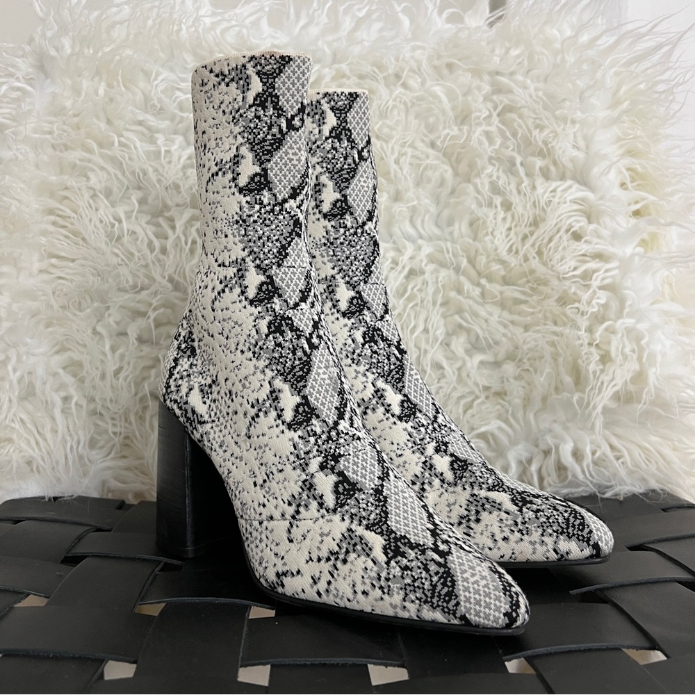 Modern Black & White Snakeskin Sock Boots